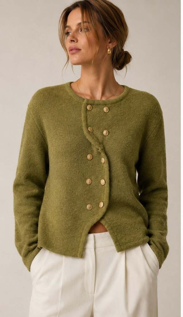 Women's Olive Green Button-Front Cardigan